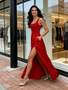 Shop 2026 ANNAKOO Red Straps A Line Satin Simple Pockets Prom Dress With Slit Under 98