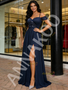 Shop 2026 ANNAKOO Navy Blue A Line Beading Chiffon Prom Dress With Slit Under 149
