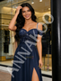 Shop 2026 ANNAKOO Navy Blue A Line Beading Chiffon Prom Dress With Slit Under 149