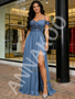 Shop 2026 ANNAKOO Navy Blue A Line Beading Chiffon Prom Dress With Slit Under 149