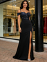 Shop 2026 ANNAKOO Navy Blue A Line Beading Chiffon Prom Dress With Slit Under 149