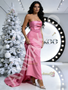 Hot Pink Trumpet Mermaid Detachable Train Satin Prom Dress