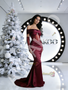 Shop 2026 ANNAKOO Burgundy Off The Shoulder Trumpet Mermaid Sheer Satin Prom Dress With Gloves Under 178