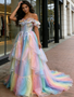 Shop 2026 ANNAKOO Off The Shoulder Sparkle Tulle Rainbow A Line Prom Dress Under 248