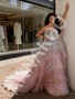 Pink Tulle Sparkle Ball Gown Ruffles Prom Dress