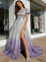 Shop 2026 ANNAKOO Scoop Short Sleeves A Line Purple Sequin Tulle Prom Dress With Slit Under 229