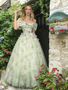 Shop 2026 ANNAKOO Off The Shoulder Green Tulle Floral Prom Dress Under 229 