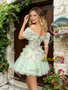 Shop 2026 ANNAKOO Off The Shoulder Green Short Mini Floral Homecoming Dress Under 169