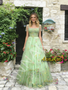 Shop 2026 ANNAKOO Tie Straps Tulle A Line Green Floral Prom Dress Under 189