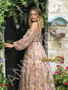 Shop 2026 ANNAKOO Spaghetti Straps Long Sleeve A Line Pink Floral Prom Dress Under 189
