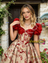 Shop 2026 ANNAKOO Puffy Sleeve Ball Gown Print Red Prom Dress Under 169
