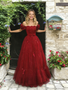 Shop 2026 ANNAKOO Off The Shoulder Burgundy Tulle A Line Ruffles Prom Dress Under 189
