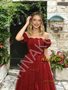 Shop 2026 ANNAKOO Off The Shoulder Burgundy Tulle A Line Ruffles Prom Dress Under 189
