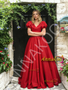 Shop 2026 ANNAKOO Short Sleeve V Neck Red A Line Satin Prom Dress Under 189