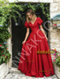 Shop 2026 ANNAKOO Short Sleeve V Neck Red A Line Satin Prom Dress Under 189