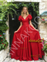 Shop 2026 ANNAKOO Short Sleeve V Neck Red A Line Satin Prom Dress Under 189