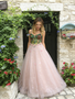 Shop 2026 ANNAKOO Pink Floral Spaghetti Straps Tulle A Line Prom Dress Under 269