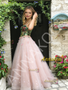 Shop 2026 ANNAKOO Pink Floral Spaghetti Straps Tulle A Line Prom Dress Under 269