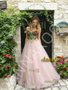Shop 2026 ANNAKOO Pink Floral Spaghetti Straps Tulle A Line Prom Dress Under 269