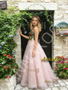 Shop 2026 ANNAKOO Pink Floral Spaghetti Straps Tulle A Line Prom Dress Under 269