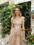 Shop 2026 ANNAKOO V Neck Layers Champagne Tulle Beading A Line Prom Dress Under 289