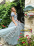 Shop 2026 ANNAKOO Puffy Sleeve A Line Square Tulle Blue Flower Prom Dress Under 189