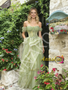 Shop 2026 ANNAKOO Off The Shoulder Ruffles Green Tulle A Line Prom Dress Under 189