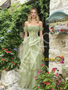 Shop 2026 ANNAKOO Off The Shoulder Ruffles Green Tulle A Line Prom Dress Under 189