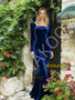 Shop 2026 ANNAKOO Royal Blue Velvet Square Long Sleeve Trumpet Mermaid Prom Dress Under 188