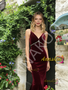 Spaghetti Straps Burgundy Velvet Trumpet Mermaid Beading Prom Dress