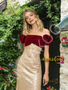 Shop 2026 ANNAKOO Off The Shoulder Trumpet Mermaid Gold Sequin Velvet Prom Dress Under 189