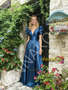 Shop 2026 ANNAKOO Blue V Neck Short Sleeve A Line Satin Prom Dress Under 189