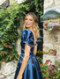 Shop 2026 ANNAKOO Blue V Neck Short Sleeve A Line Satin Prom Dress Under 189