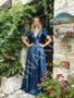 Shop 2026 ANNAKOO Blue V Neck Short Sleeve A Line Satin Prom Dress Under 189