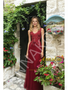 V Neck Lace Tulle A Line Sheer Burgundy Prom Dress