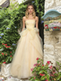 Shop 2026 ANNAKOO Yellow Tulle A Line Sequin Ruffles Strapless Prom Dress Under 189
