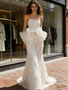 Shop 2026 ANNAKOO Strapless Ruched Trumpet Mermaid Bow Lace Wedding Dress Under 229