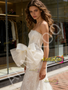 Shop 2026 ANNAKOO Strapless Ruched Trumpet Mermaid Bow Lace Wedding Dress Under 229
