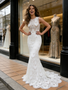 Shop 2026 ANNAKOO Jewel Trumpet Mermaid Lace Sweep Train Wedding Dress Under 259