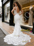 Shop 2026 ANNAKOO Jewel Trumpet Mermaid Lace Sweep Train Wedding Dress Under 259