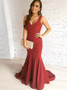 Mermaid Scoop Long Elegant Red Satin Prom Dress
