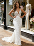 Shop 2026 ANNAKOO V Neck Trumpet Mermaid Lace Sweep Train Wedding Dress Under 258