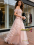 Shop 2026 ANNAKOO Off The Shoulder Pink Tulle Flowers A Line Wedding Dress Under 259