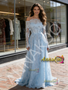 Shop 2026 ANNAKOO Off The Shoulder Long Sleeve Blue Lace Wedding Dress Under 239