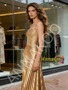 Shop 2026 ANNAKOO Gold Satin Ruched A Line Pleats V Neck Prom Dress Under 229
