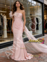 Shop 2026 ANNAKOO Pink Satin Tulle Ruched Trumpet Mermaid Feather Prom Dress Under 219