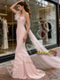 Shop 2026 ANNAKOO Pink Satin Tulle Ruched Trumpet Mermaid Feather Prom Dress Under 219
