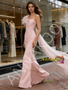 Pink Satin Tulle Ruched Trumpet Mermaid Feather Prom Dress