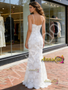 Lace Spaghetti Straps Trumpet Mermaid White Wedding Dress