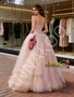 Shop 2026 ANNAKOO Pink Flower Strapless A Line Ruched Tulle Prom Dress Under 199